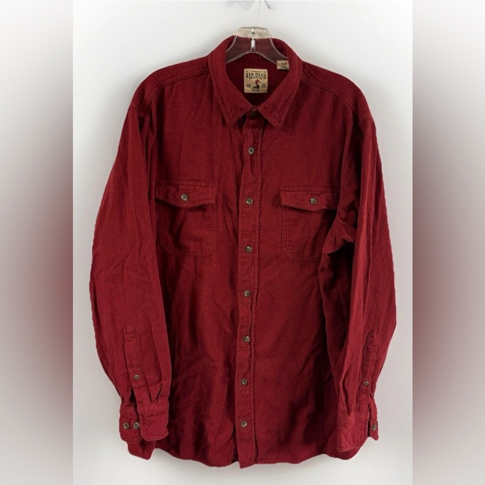 RedHead Brand Men's Long Sleeve Button Up Casual Flannel Solid Red Size XLT